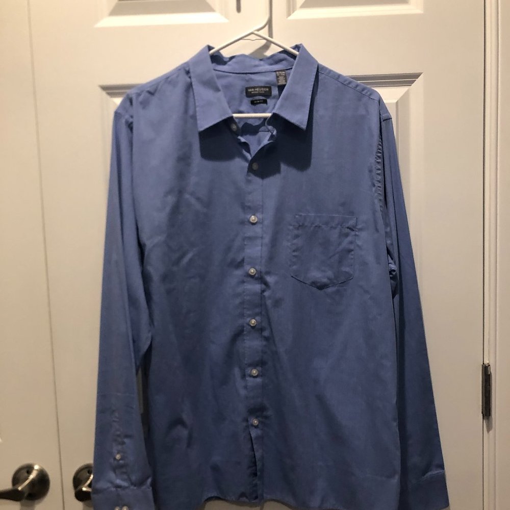 Van Heusen Never Tuck Slim Fit Button Up Long Sleeve Shirt - XL - Blue